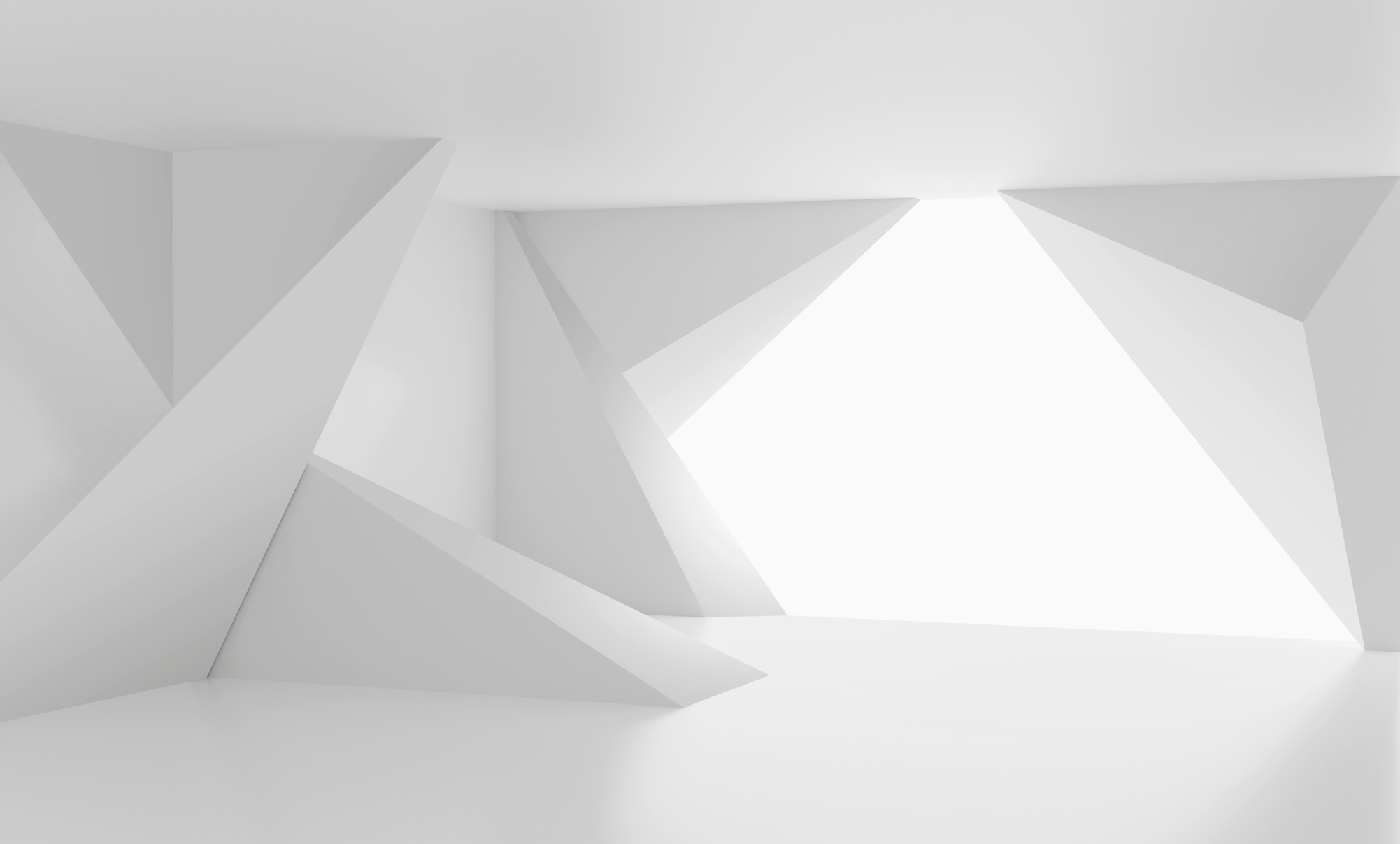 Abstract white 3d interior with chaotic polygonal relief pat